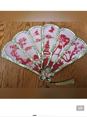 Disney Store Mulan Fan Accessory Gold & Pink Excellent Condition